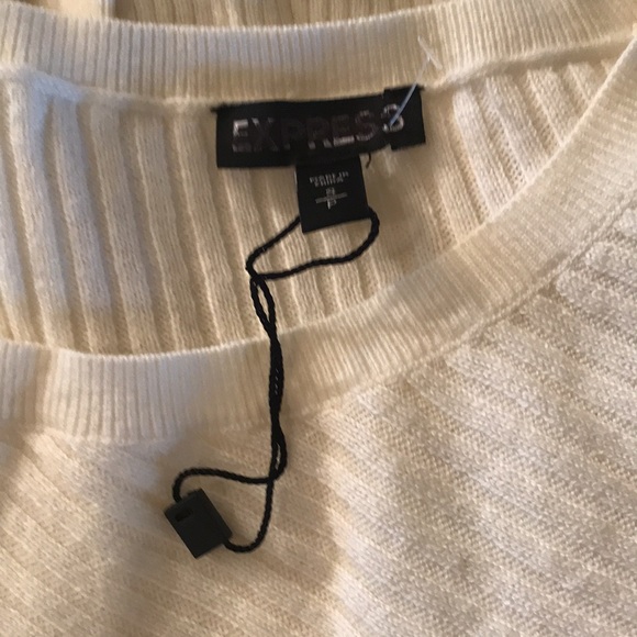 New Express Ivory Ribbed Asymmetrical Hi-Lo Hem Tunic Sweater S - Picture 7 of 7